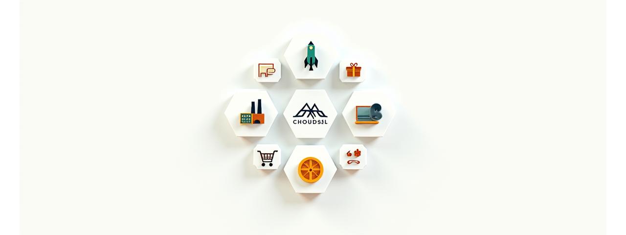 Infographie représentant des icônes liées à différents secteurs professionnels (tech, finance, industrie) connectées par des lignes, symbolisant l'expertise transversale d'Atlas Conseil.
